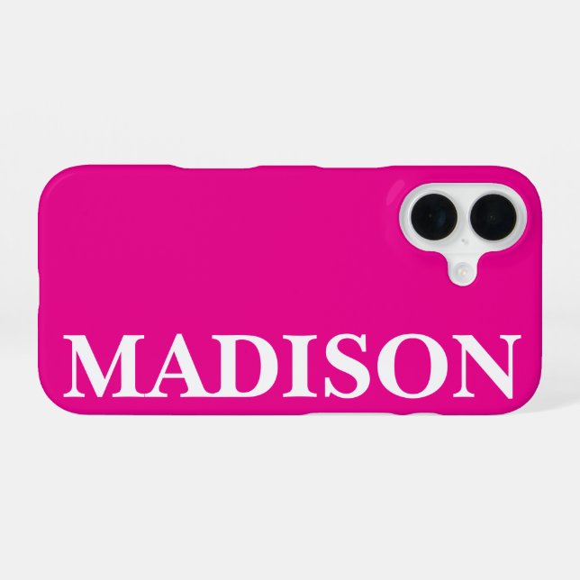 Custom Name Stylish Modern Minimal Hot Pink Colour iPhone Case (Back Horizontal)