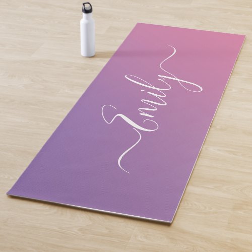 Custom Name Stylish Script Swirls Ombre Gradient  Yoga Mat