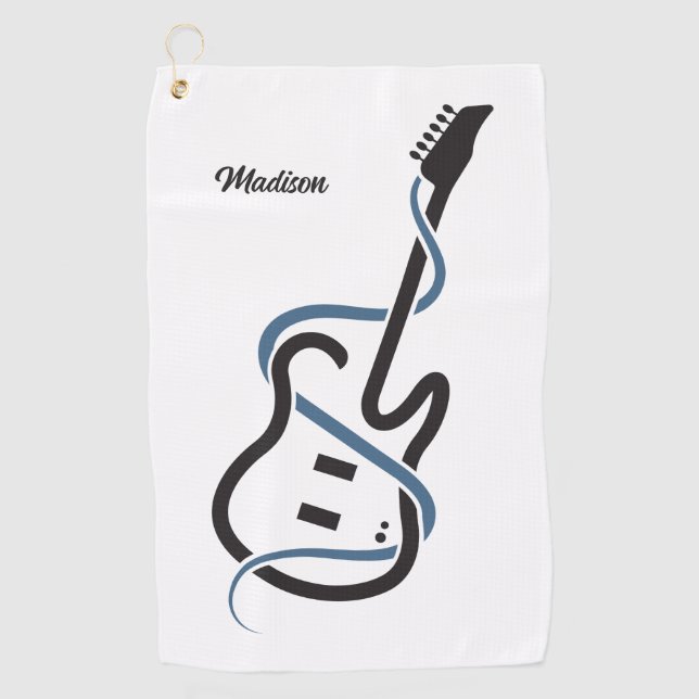Custom Name Stylized Guitar Golf Towel (Front)