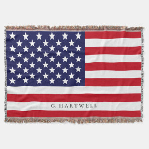 Custom Name Stylized Patriotic American Flag Throw Blanket