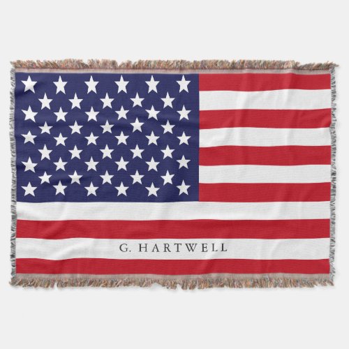Custom Name Stylized Patriotic American Flag Throw Blanket