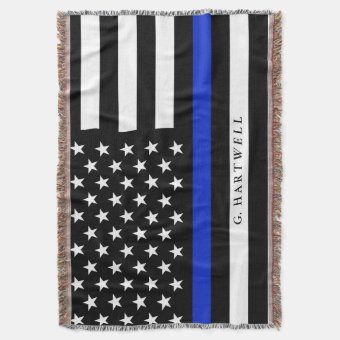 Custom Name Stylized Police American Flag Throw Blanket | Zazzle