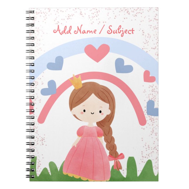 Custom Name/Subject Cute Rainbow Love Princess Notebook (Front)