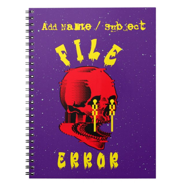 Custom Name/Subject File Error Cool Skull Gamer Notebook (Front)