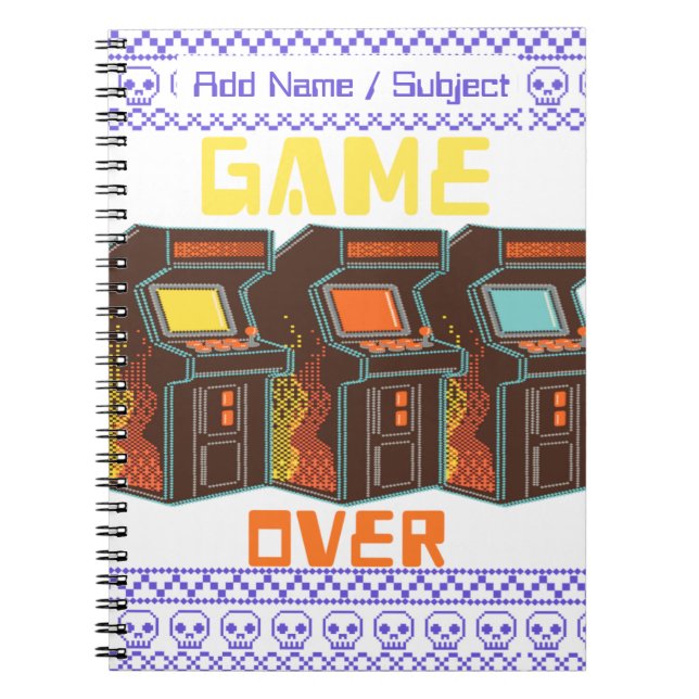 Custom Name/Subject Game Over Retro Gamer School Notebook (Front)