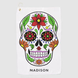 Custom name Sugar Skull golf towel