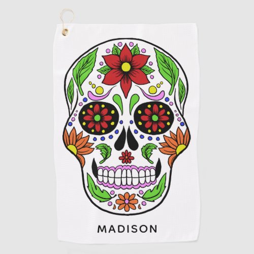 Custom name Sugar Skull golf towel