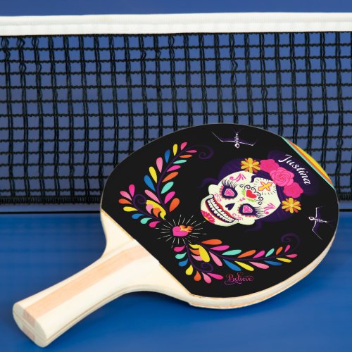 Custom name Sugarskull Day of the Dead Halloween Ping Pong Paddle