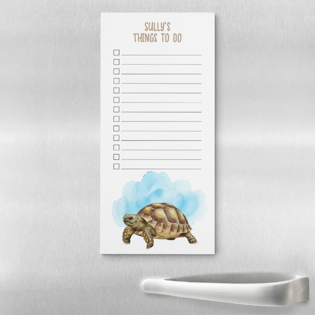 Custom Name Sulcata Tortoise Checklist Magnetic Notepad (In Situ)