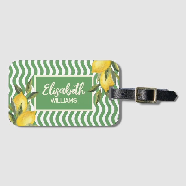 Custom Name Summer Mediterranean Lemon Luggage Tag (Front Horizontal)