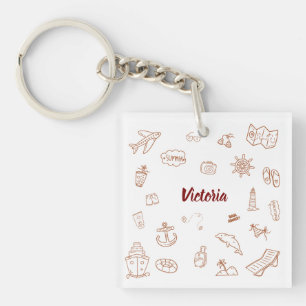 Custom Name Summer Vacation Travel Doodle Keychain