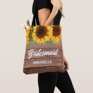 Custom Name Sunflower Bridesmaid Tote Bag