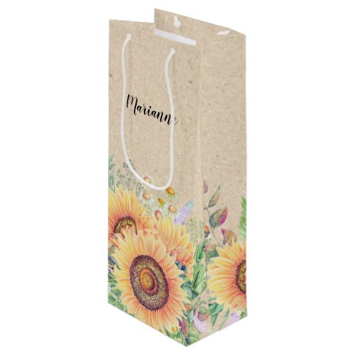 Custom Name  Sunflower Kraft Paper Wine Bags