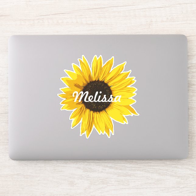 Custom Name Sunflower Laptop Sticker (Computer)