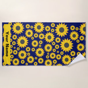 Custom Name Sunflower Pattern Summer Beach Towel