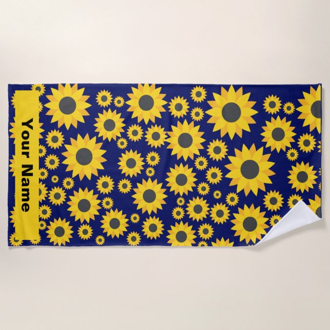 Custom Name Sunflower Pattern Summer Beach Towel (Front)