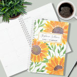 Custom Name Sunflower Planner<br><div class="desc">This unique Planner is decorated with yellow watercolor sunflowers and green leaves are on a white background. 
Easily customizable with your name and year.
Because we create our artwork you won't find this exact image from other designers.
Original Watercolor © Michele Davies.</div>
