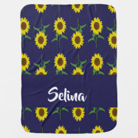 Custom name sunflowers on blue baby blanket