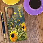 Custom Name Sunflowers Vintage Texture Samsung Galaxy S22 Ultra Case<br><div class="desc">This design features a vintage floral altered photograph of a patch of Sunflowers. Personalize the text with a name or initials, remove the name or click customize to select a font style, size, and color you prefer. You can also add this design to other phone brand cases or one of...</div>