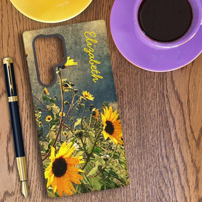 Custom Name Sunflowers Vintage Texture Samsung Galaxy Case (Creator Uploaded)