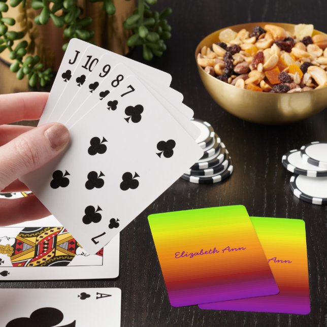 Custom Name Sunset Horizon Green Orange Purple Poker Cards (In Situ)