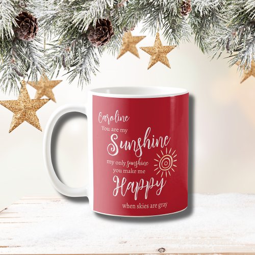 Custom Name Sunshine Make Me Happy Christmas Red Coffee Mug