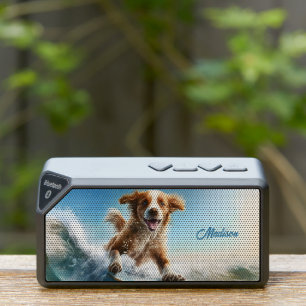 Custom Name Surfing Dog Bluetooth Speaker