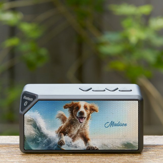 Custom Name Surfing Dog Bluetooth Speaker (Insitu(Outdoor))