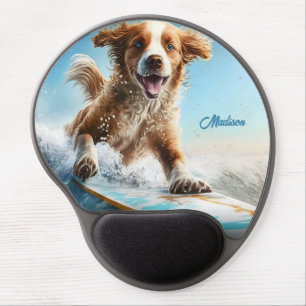 Custom Name Surfing Dog Gel Mouse Pad