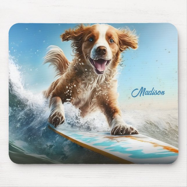 Custom Name Surfing Dog Mouse Pad (Front)