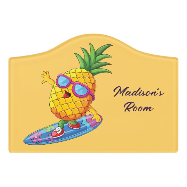 Custom Name Surfing Pineapple Door Sign (Small Crest Front)
