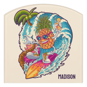 Custom Name Surfing Pineapple Door Sign