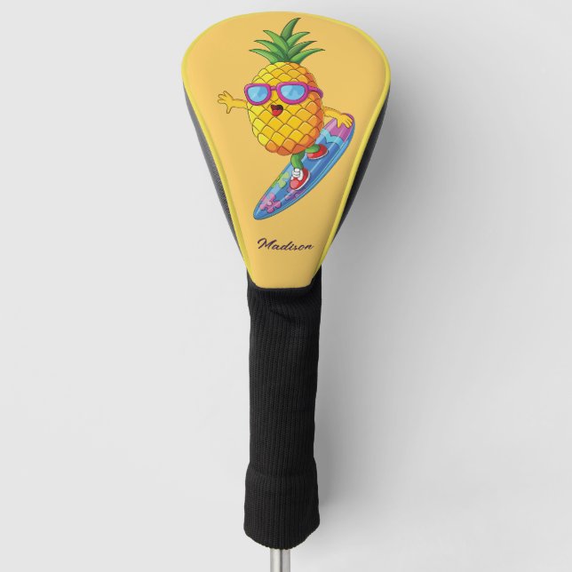 Custom Name Surfing Pineapple Golf Head Cover (Front)