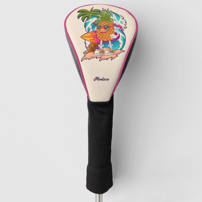 Custom Name Surfing Pineapple Golf Head Cover (Front)