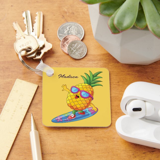 Custom Name Surfing Pineapple Keychain (Desk)