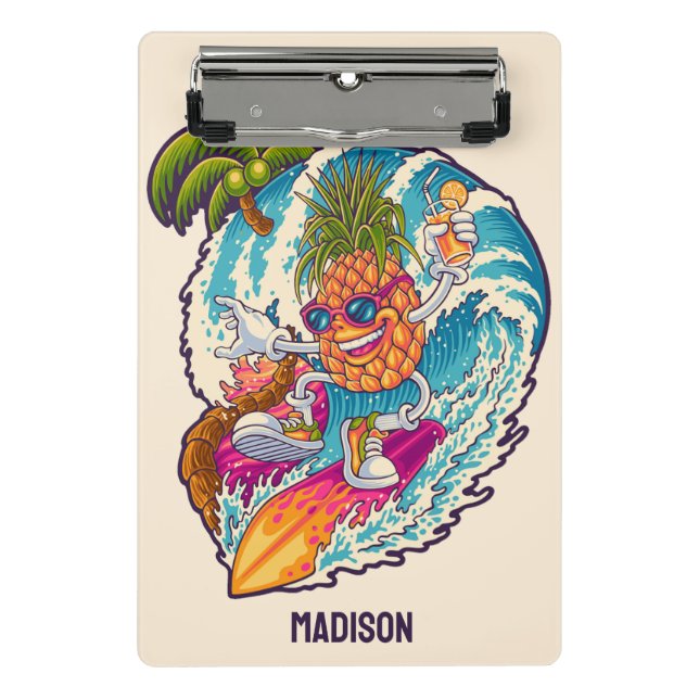 Custom Name Surfing Pineapple Mini Clipboard (Front)