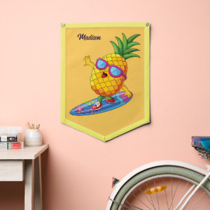 Custom Name Surfing Pineapple Pennant