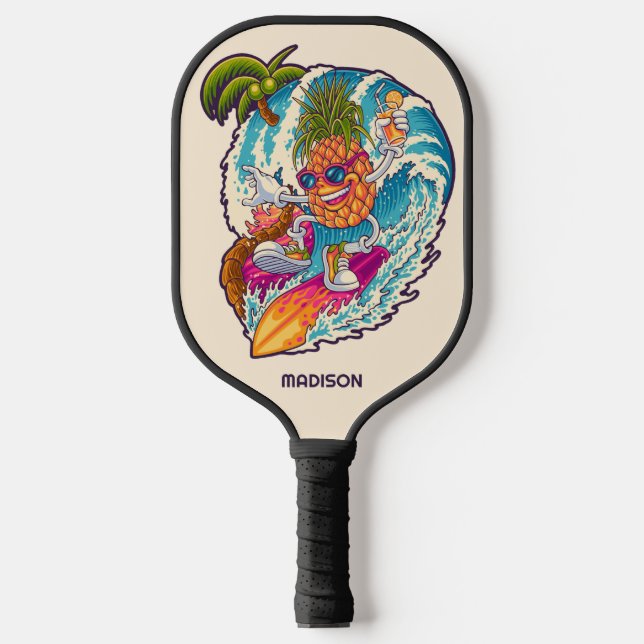 Custom Name Surfing Pineapple Pickleball Paddle (Front)