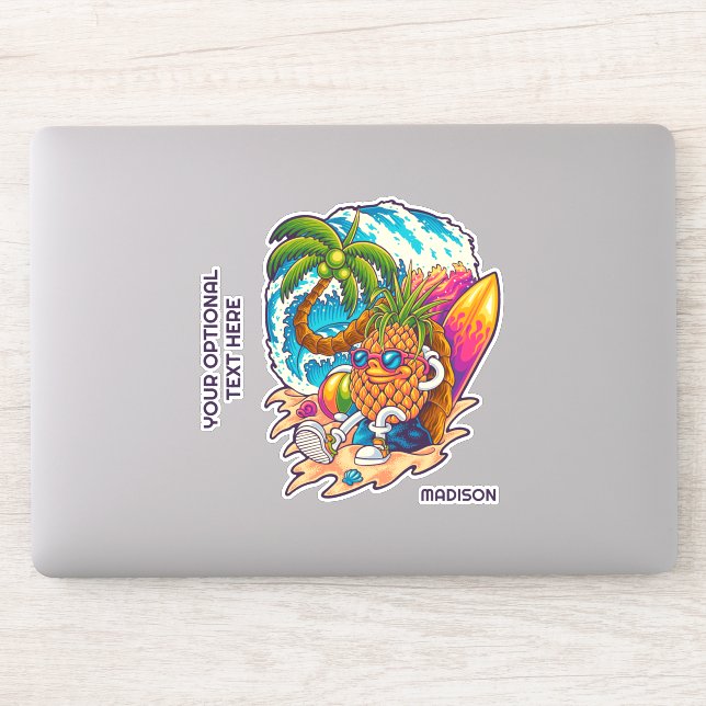 Custom Name Surfing Pineapple Sticker (Computer)