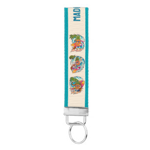 Custom Name Surfing Pineapple Wrist Keychain