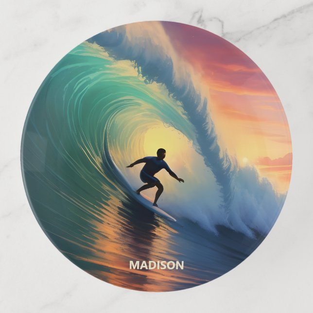 Custom Name Surfing Trinket Tray (Front)