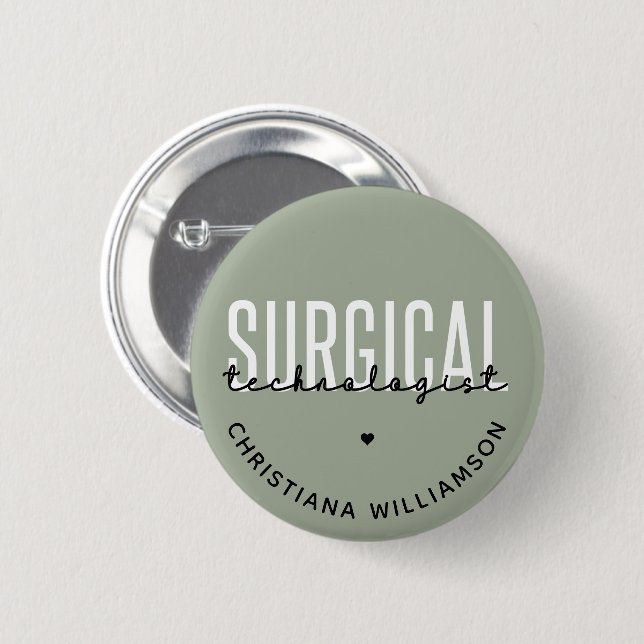 Custom Name Surgical Technologist Med Surg Tech Button (Front & Back)