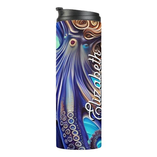 Custom Name Surreal Octopus Blue Ocean Wave Thermal Tumbler (Rotated Right)