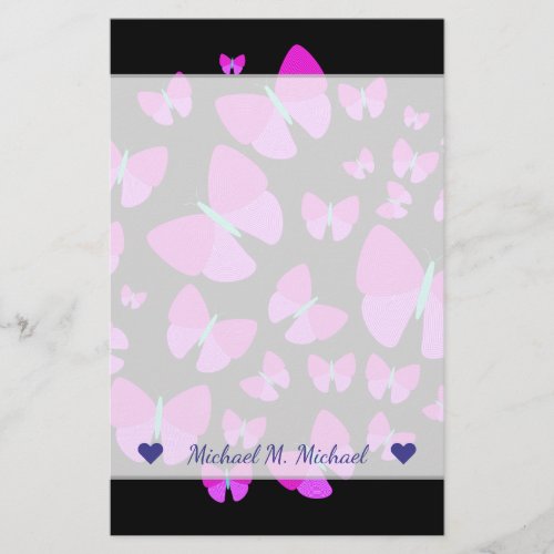 Custom Name  Swarm of Artistic Butterflies Stationery
