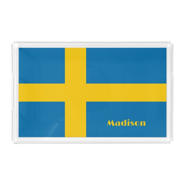 Custom Name Swedish Flag Acrylic Tray (Front)