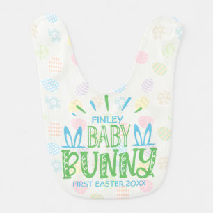 Custom NAME Sweet Baby Bunny First Easter Eggs Baby Bib