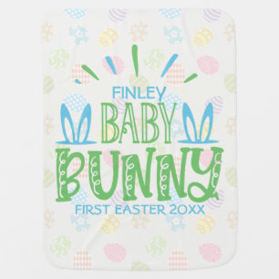 Custom NAME Sweet Baby Bunny First Easter Eggs Blanket