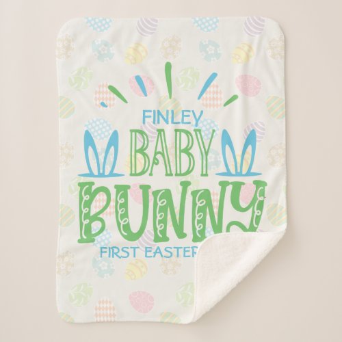 Custom NAME Sweet Baby Bunny First Easter Eggs Sherpa Blanket