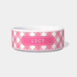 Custom Name Sweet Baby Pink Gingham<br><div class="desc">Adorable custom name pet food bowl featuring a stylish baby pink gingham pattern and label. Personalize it by replacing the placeholder text. For more options such as to change the font and it's size click the "Customize" button. *Please note that the Zazzle Watermark that appears in the zoom preview will...</div>