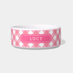 Custom Name Sweet Baby Pink Gingham<br><div class="desc">Adorable custom name pet food bowl featuring a stylish baby pink gingham pattern and label. Personalize it by replacing the placeholder text. For more options such as to change the font and it's size click the "Customize" button. *Please note that the Zazzle Watermark that appears in the zoom preview will...</div>